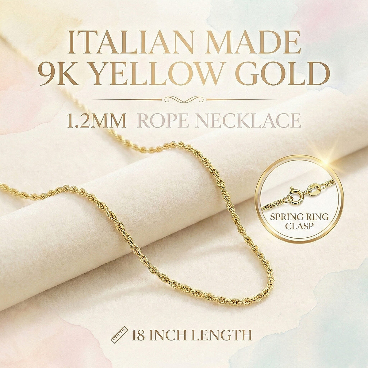Maestro Collection - Italian Made 9K Yellow Gold 1.2MM Rope Necklace 18 Inch 8124805 6