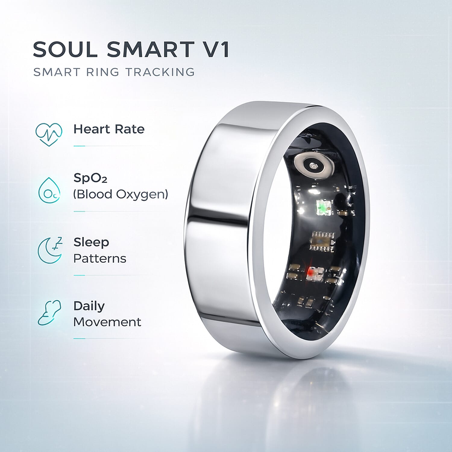 Soul Smart V1 Smart Ring - Stainless Steel Fitness Tracker with Heart Rate, SpO2, Sleep Monitor, Bluetooth 5.1, IP68 Waterproof, Magnetic Charging 8133593 2