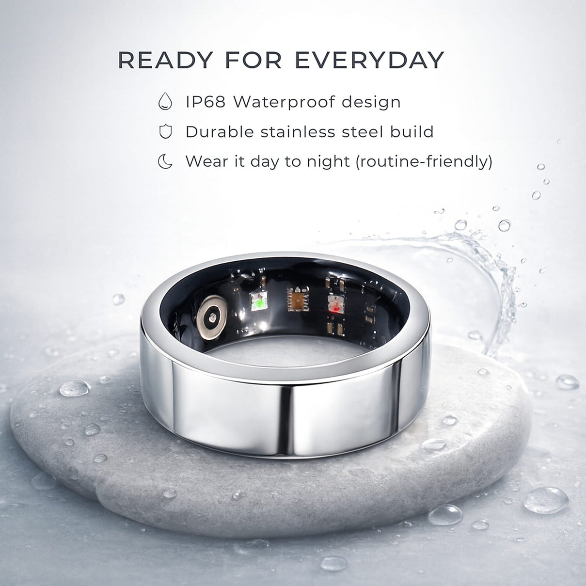 Soul Smart V1 Smart Ring - Stainless Steel Fitness Tracker with Heart Rate, SpO2, Sleep Monitor, Bluetooth 5.1, IP68 Waterproof, Magnetic Charging 8133593 4