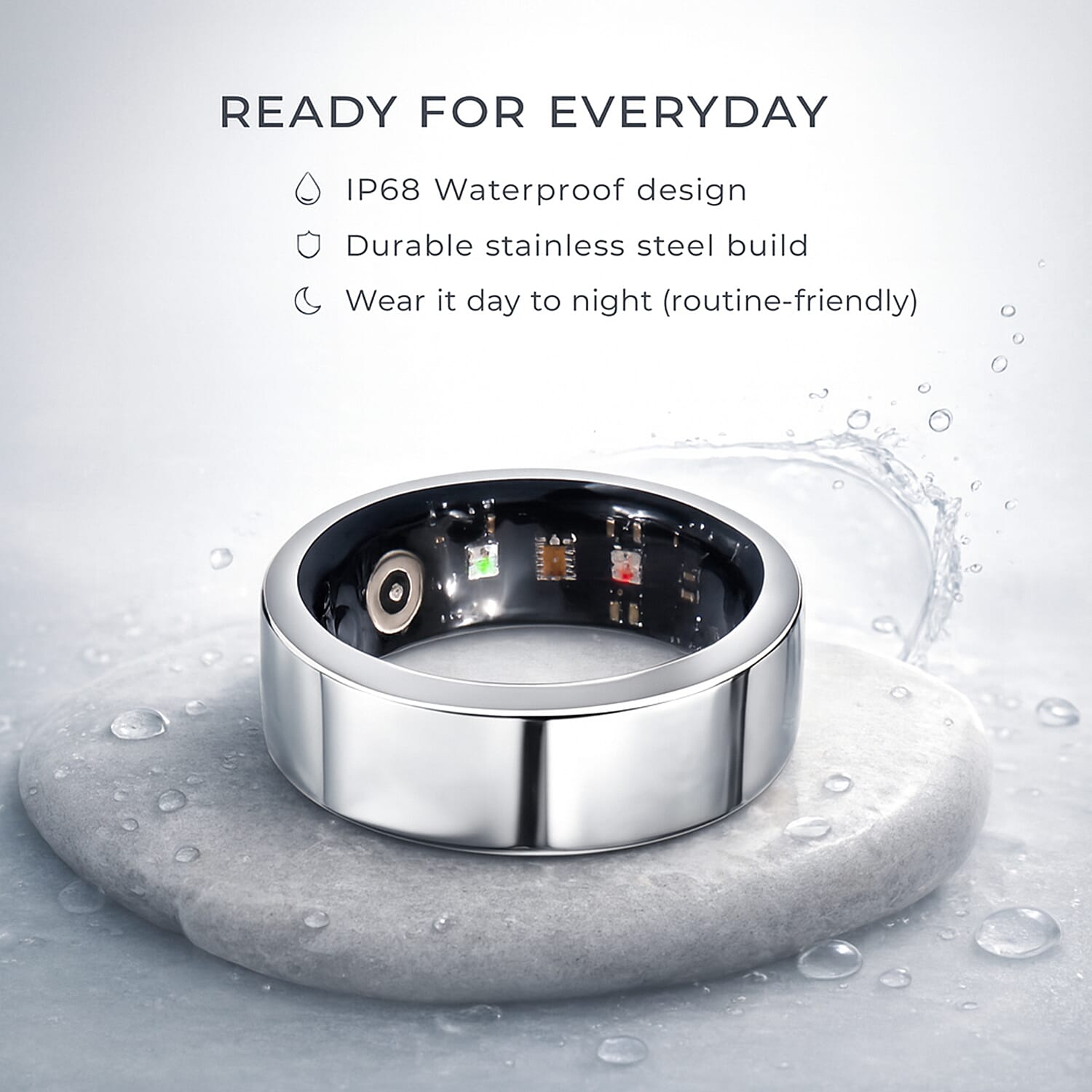 Soul Smart V1 Smart Ring - Stainless Steel Fitness Tracker with Heart Rate, SpO2, Sleep Monitor, Bluetooth 5.1, IP68 Waterproof, Magnetic Charging 8133593 4