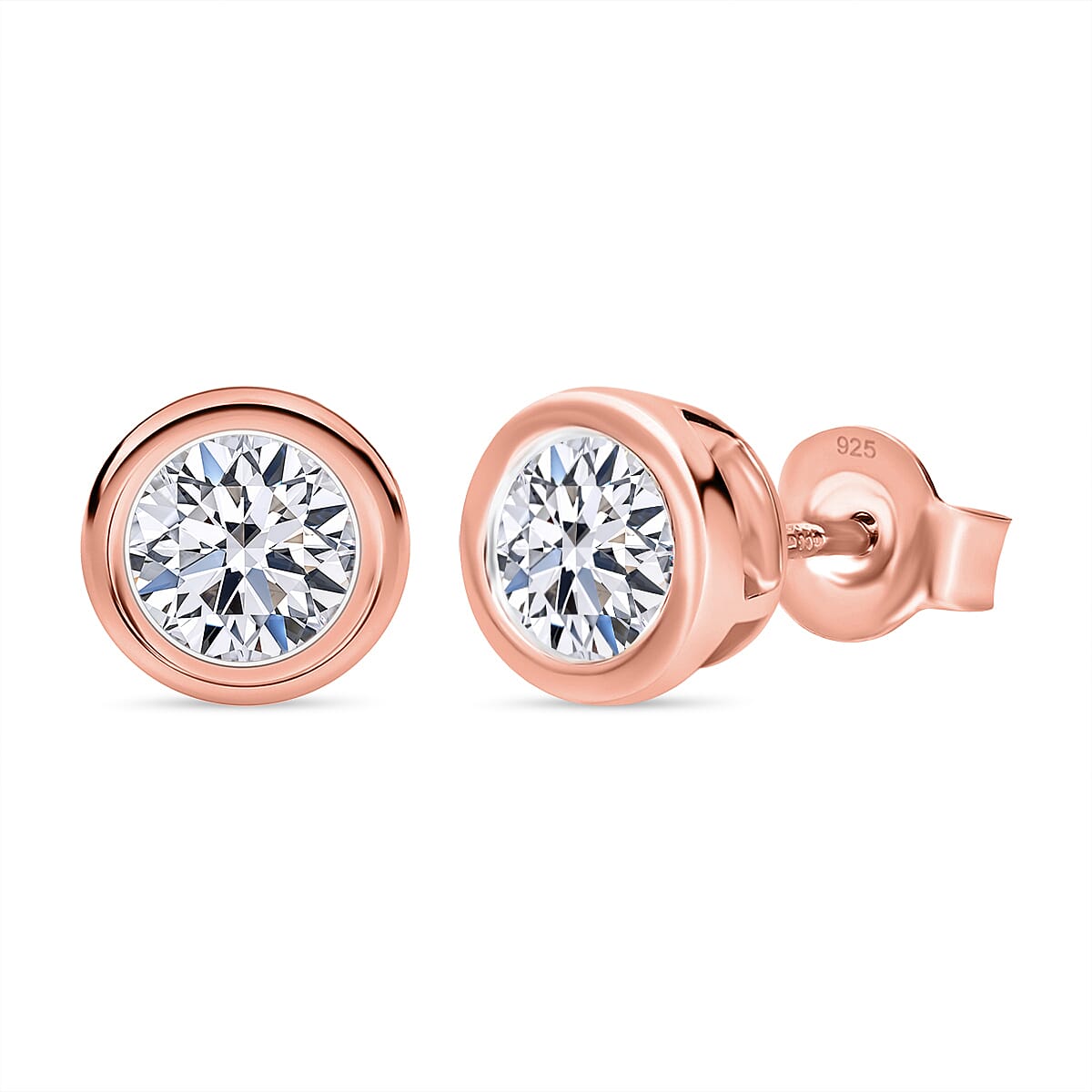 LUXURIANT 1 Ct. Bezel-Set Lab Grown Diamond Earring with Push Back in Vermeil Rose Gold Plated Sterling Silver 8170882 0
