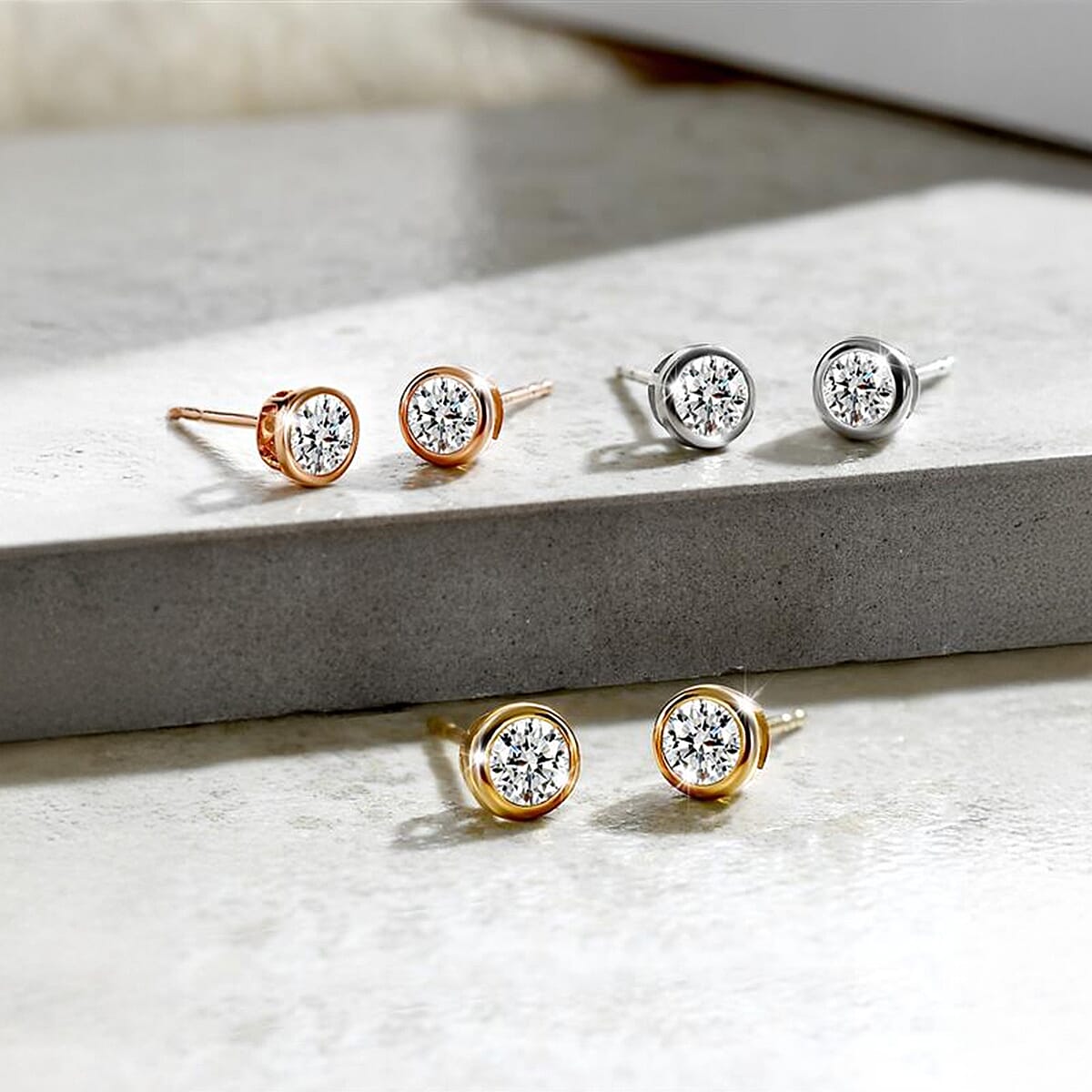 LUXURIANT 1 Ct. Bezel-Set Lab Grown Diamond Earring with Push Back in Vermeil Rose Gold Plated Sterling Silver 8170882 5