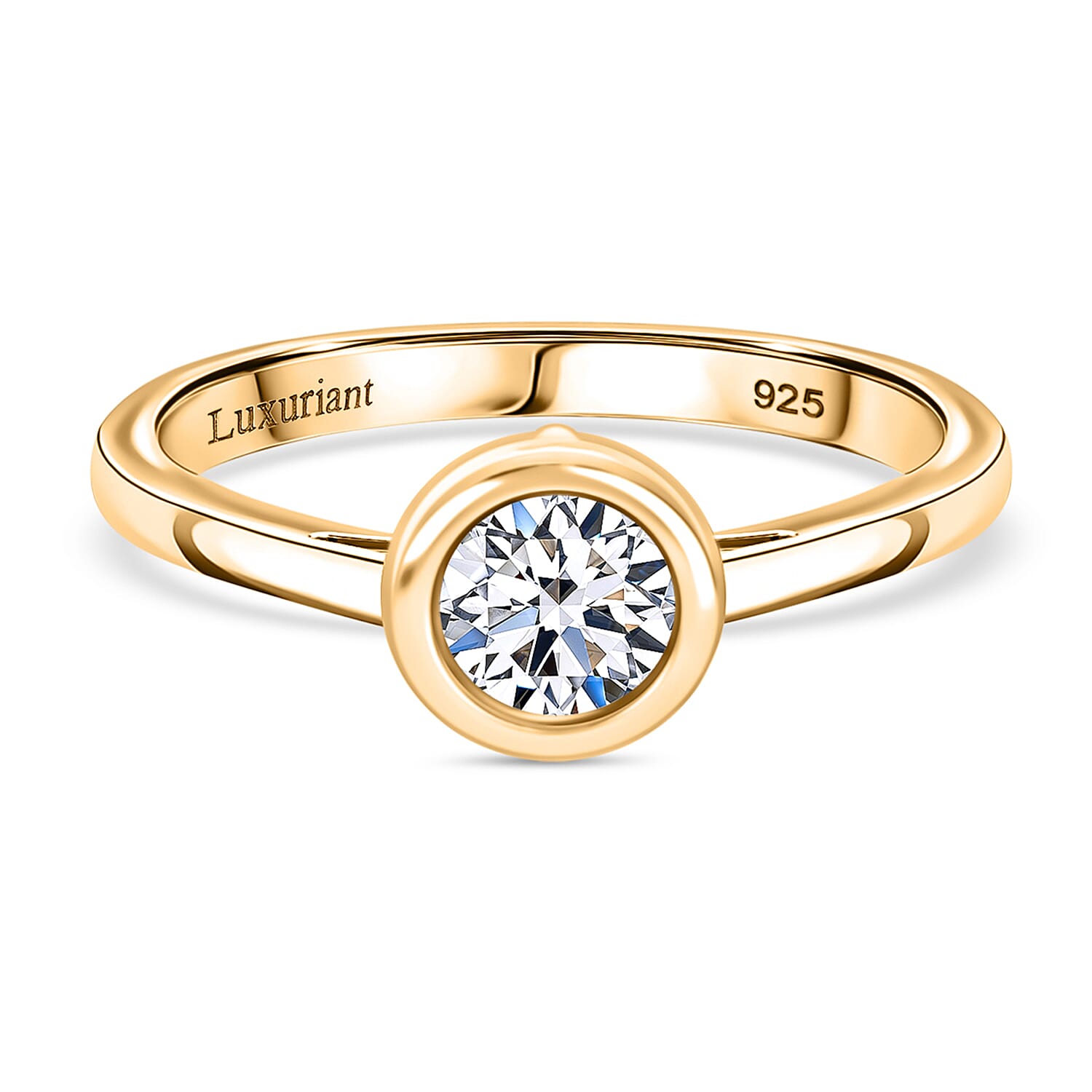 LUXURIANT 0.5 Ct.Bezel-Set Lab Grown Diamond (SI-GH) Solitaire Ring in Vermeil Yellow Gold Plated Sterling Silver SGL Certified 8170905 0