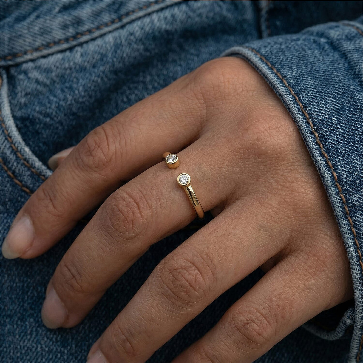 LUXURIANT Lab Grown Diamond Open Thumb Ring in 18K Vermeil Yellow Gold Over Sterling Silver (SI-GH) 8181045 3