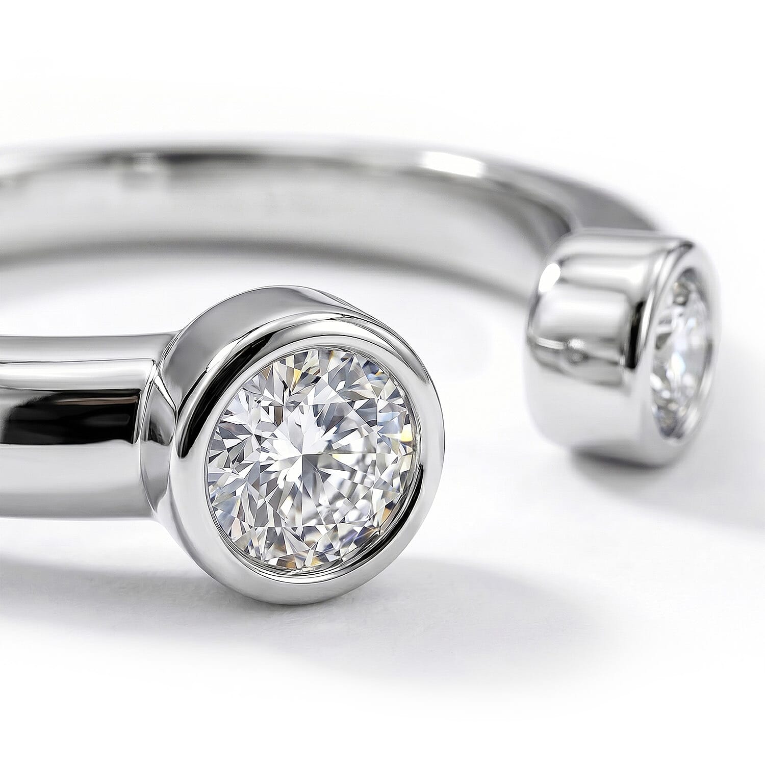 LUXURIANT Lab Grown Diamond Open Thumb Ring in Rhodium Overlay Sterling Silver (SI-GH) 8181054 3