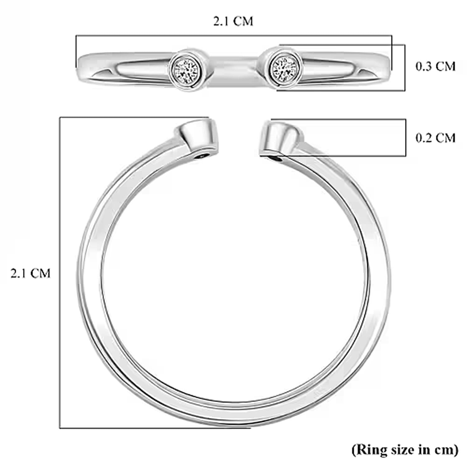 LUXURIANT Lab Grown Diamond Open Thumb Ring in Rhodium Overlay Sterling Silver (SI-GH) 8181054 7