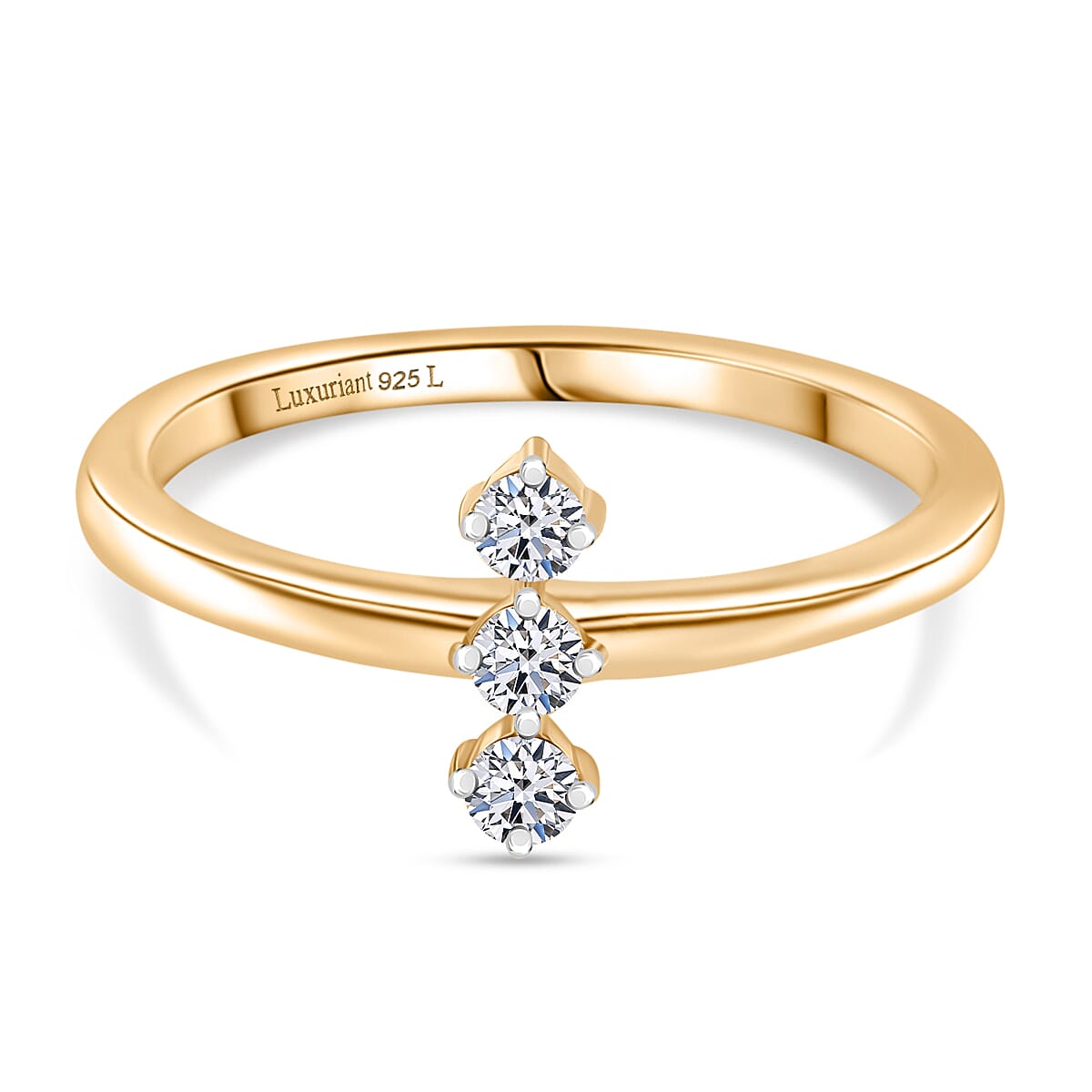 LUXURIANT Lab Grown Diamond 3-Stone Ring in 18K Vermeil Yellow Gold Over Sterling Silver (SI-GH) 8182360 0