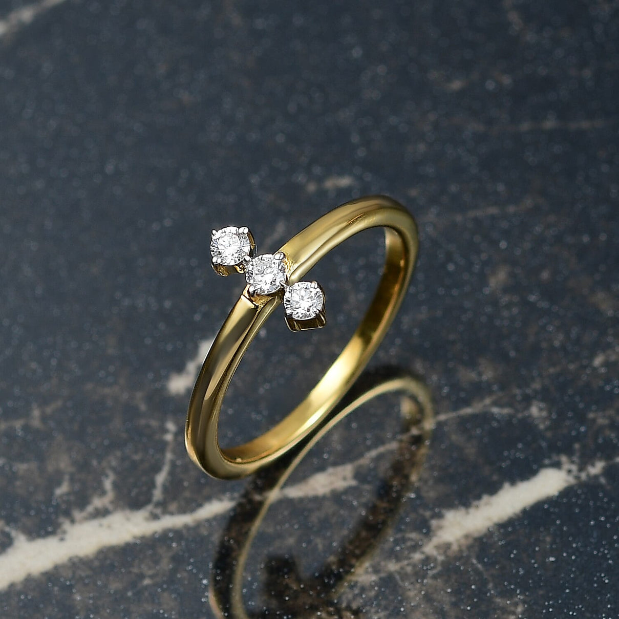 LUXURIANT Lab Grown Diamond 3-Stone Ring in 18K Vermeil Yellow Gold Over Sterling Silver (SI-GH) 8182360 2