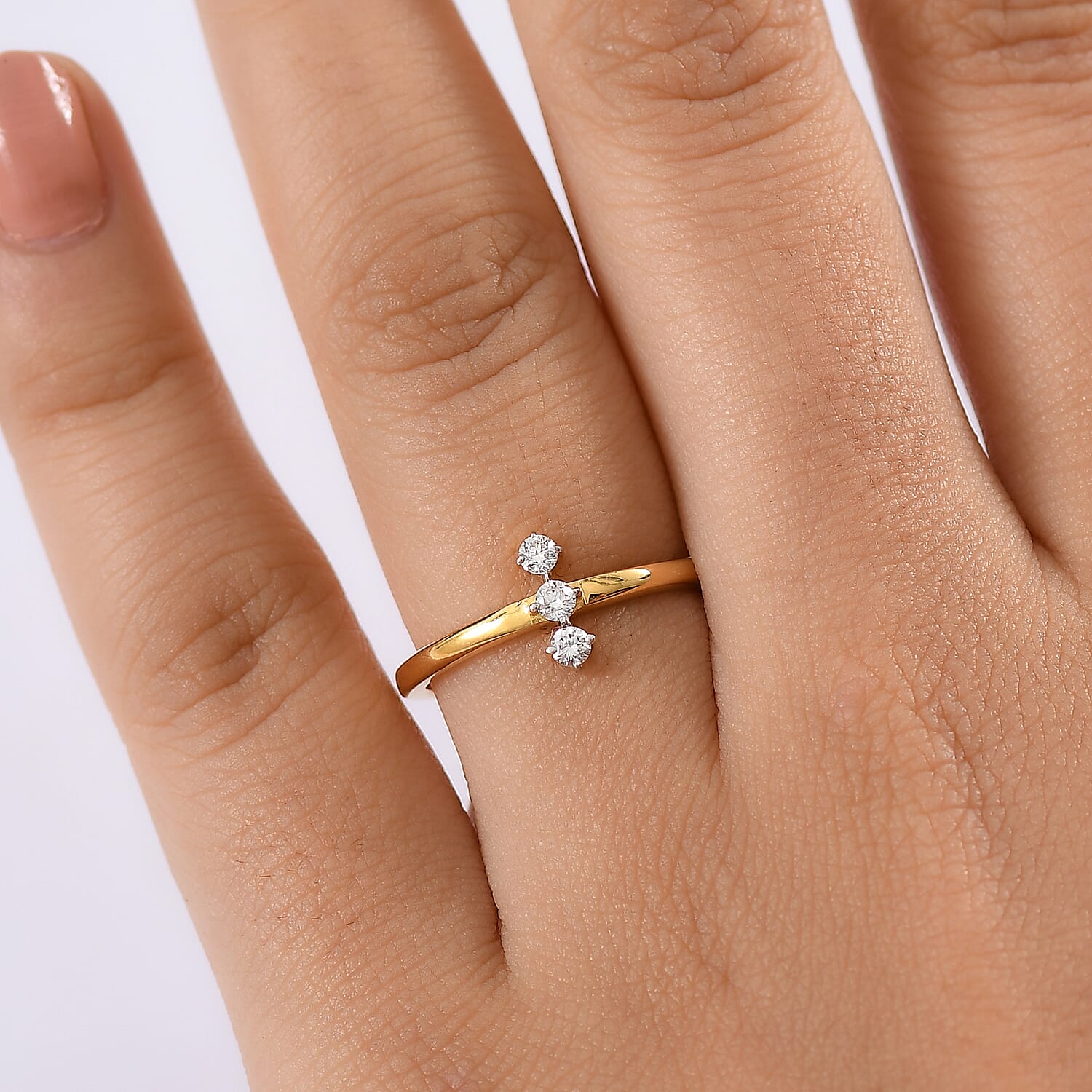 LUXURIANT Lab Grown Diamond 3-Stone Ring in 18K Vermeil Yellow Gold Over Sterling Silver (SI-GH) 8182360 3