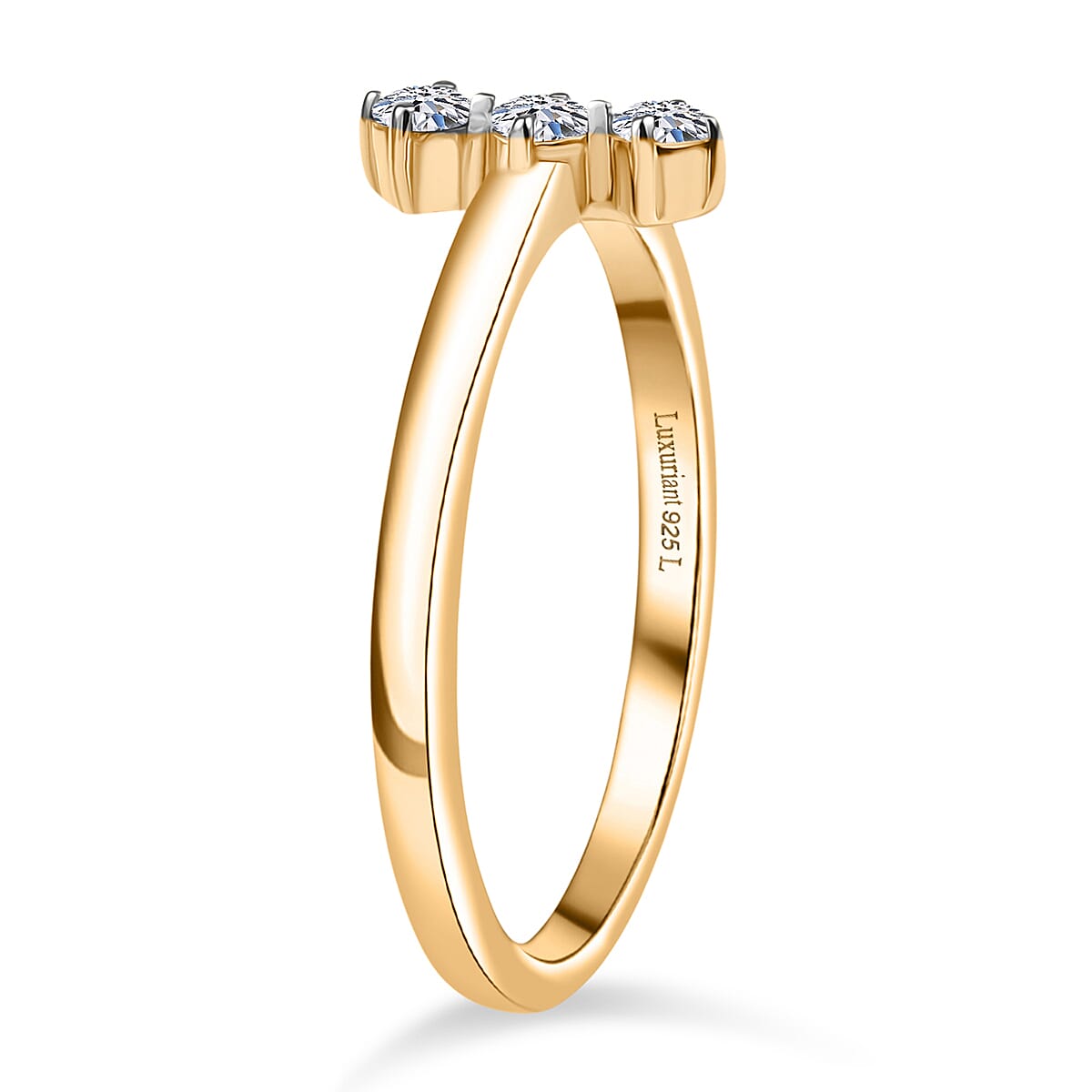 LUXURIANT Lab Grown Diamond 3-Stone Ring in 18K Vermeil Yellow Gold Over Sterling Silver (SI-GH) 8182360 4