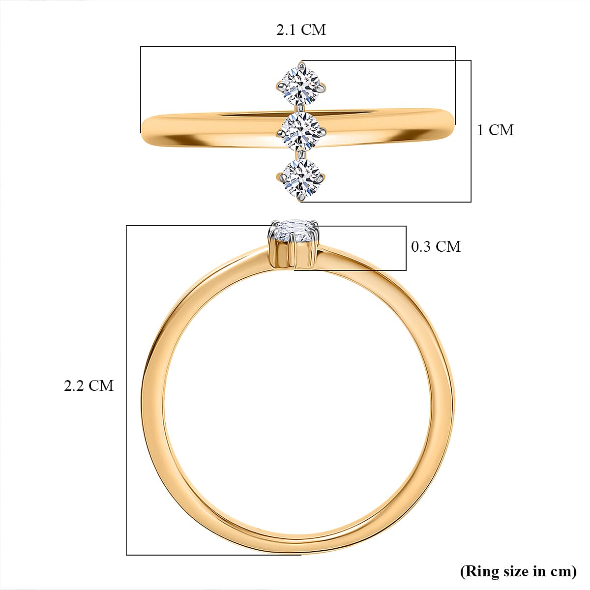 LUXURIANT Lab Grown Diamond 3-Stone Ring in 18K Vermeil Yellow Gold Over Sterling Silver (SI-GH) 8182360 6