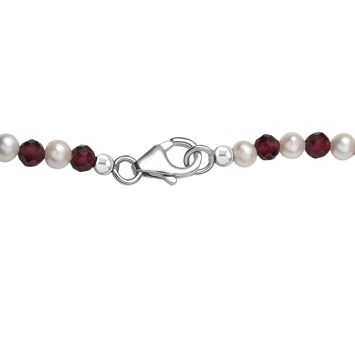 GP Celestial Dream Collection - Red Garnet, Fresh Water Pearl and White Zircon Crescent Moon Necklace (Size - 20) with Lobster Clasp in Rhodium Overlay Sterling Silver 25.38 Ct. 8184785 6