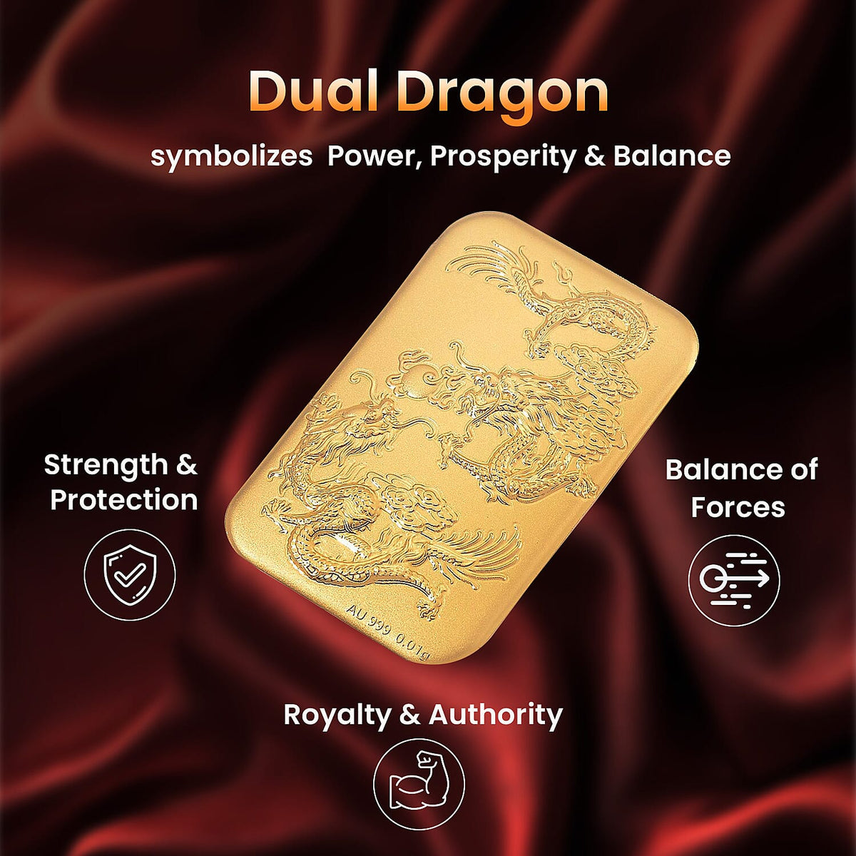 24K Yellow Gold (99.99% Purity) Dragon and Phoenix Embossed Collectable 8185328 2
