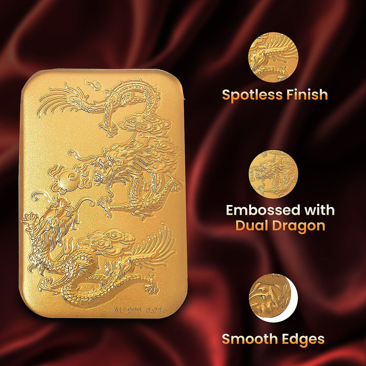 24K Yellow Gold (99.99% Purity) Dragon and Phoenix Embossed Collectable 8185328 3