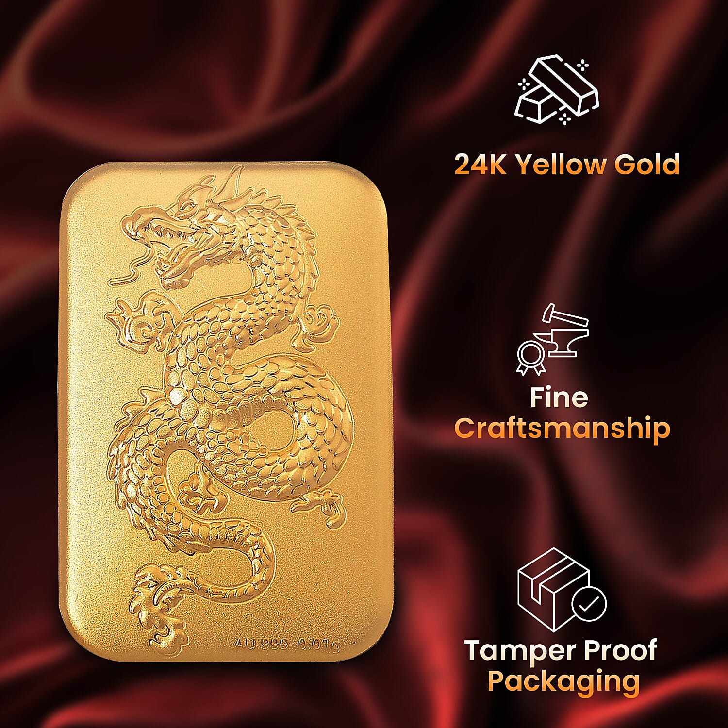 24K Yellow Gold Single Dragon Embossed Collectable 8185339 3