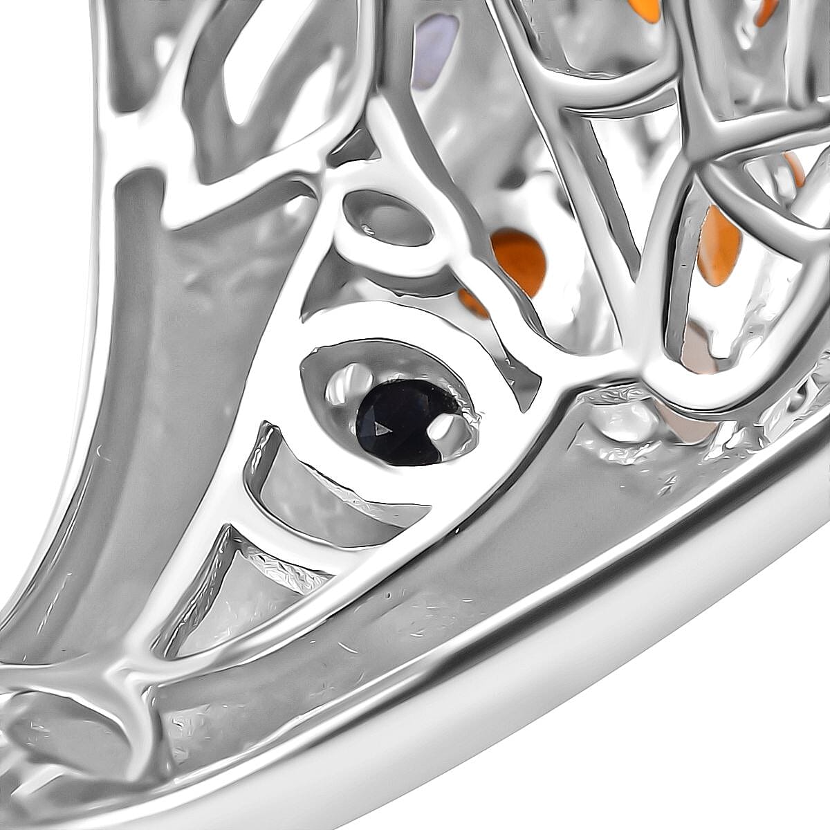 GP Tree of Life Collection - Fire Opal, Iolite, White Zircon Cluster Ring in Rhodium Overlay Sterling Silver 2.44 Ct. 8219722 8