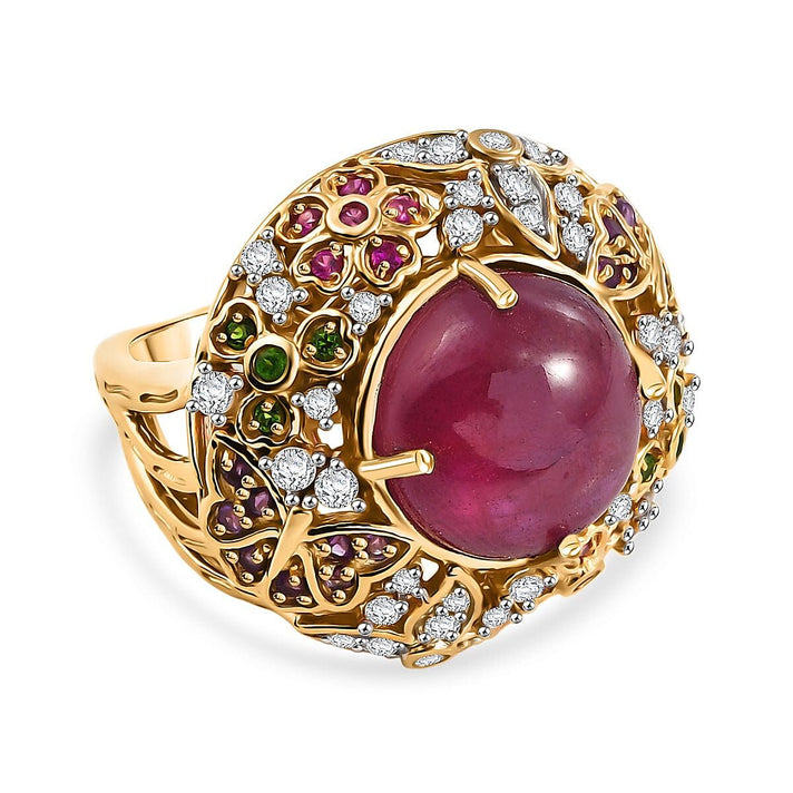 GP Italian Garden Collection - African Ruby, Multi Gemstones Cluster Ring in 18K Vermeil Yellow Gold Over Sterling Silver 15.88 Ct. 8223578 1