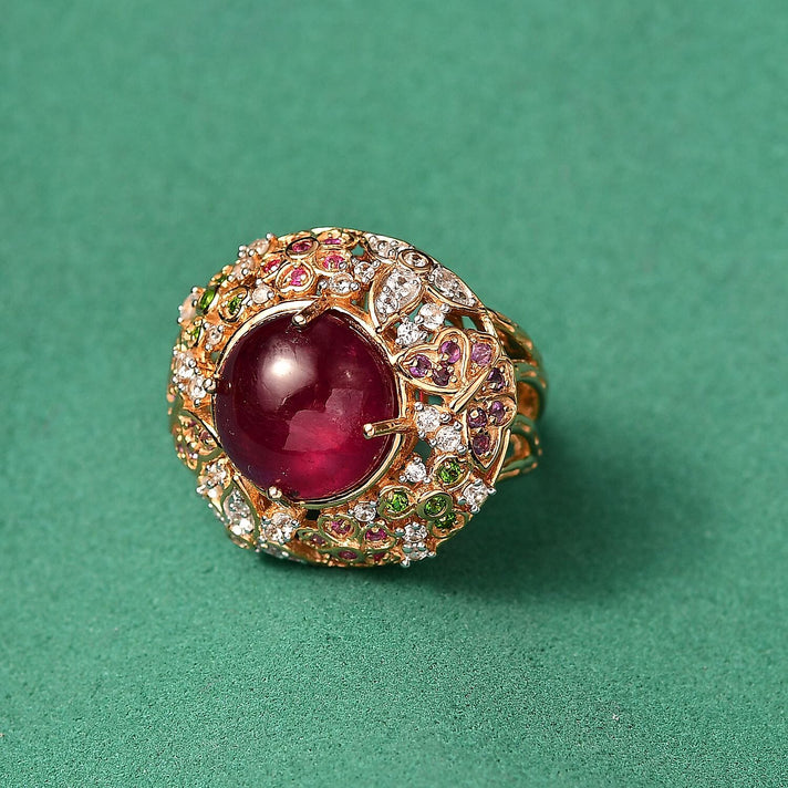 GP Italian Garden Collection - African Ruby, Multi Gemstones Cluster Ring in 18K Vermeil Yellow Gold Over Sterling Silver 15.88 Ct. 8223578 2