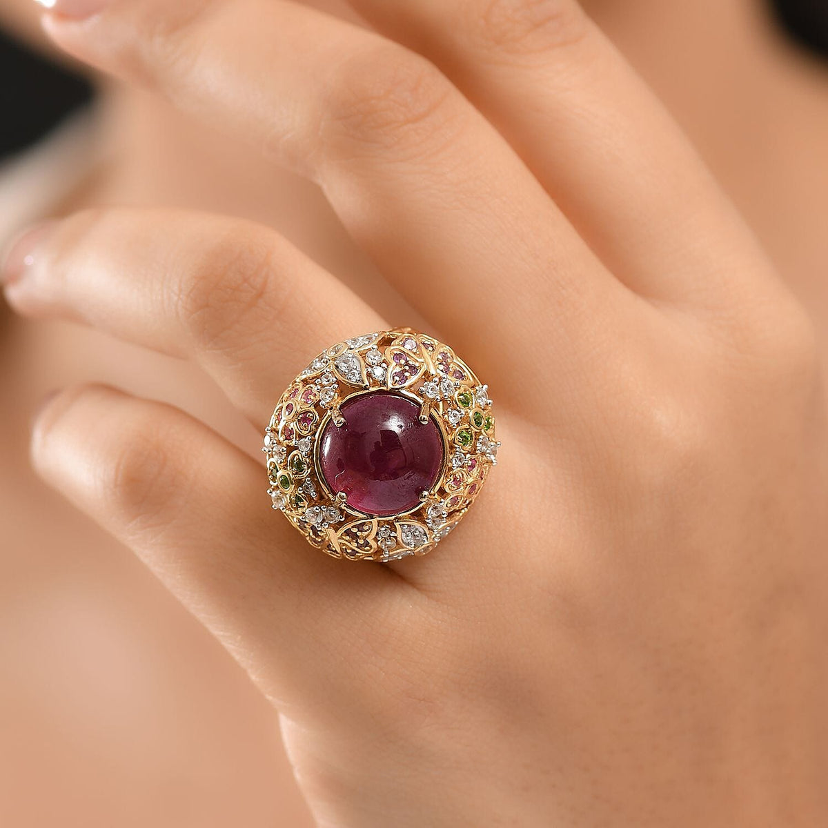 GP Italian Garden Collection - African Ruby, Multi Gemstones Cluster Ring in 18K Vermeil Yellow Gold Over Sterling Silver 15.88 Ct. 8223578 4