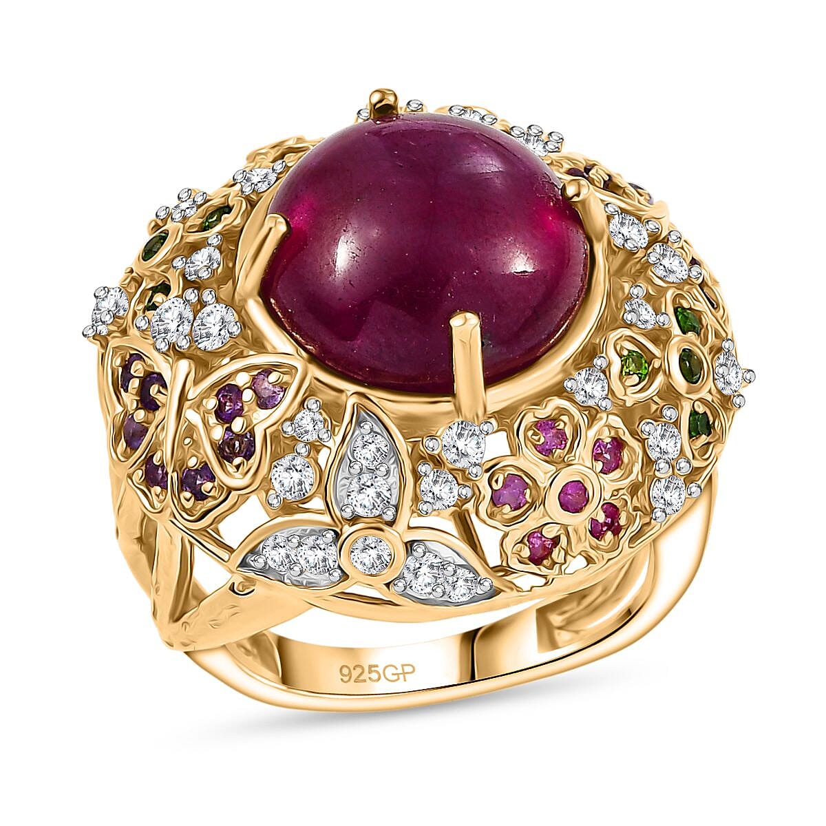 GP Italian Garden Collection - African Ruby, Multi Gemstones Cluster Ring in 18K Vermeil Yellow Gold Over Sterling Silver 15.88 Ct. 8223578 5