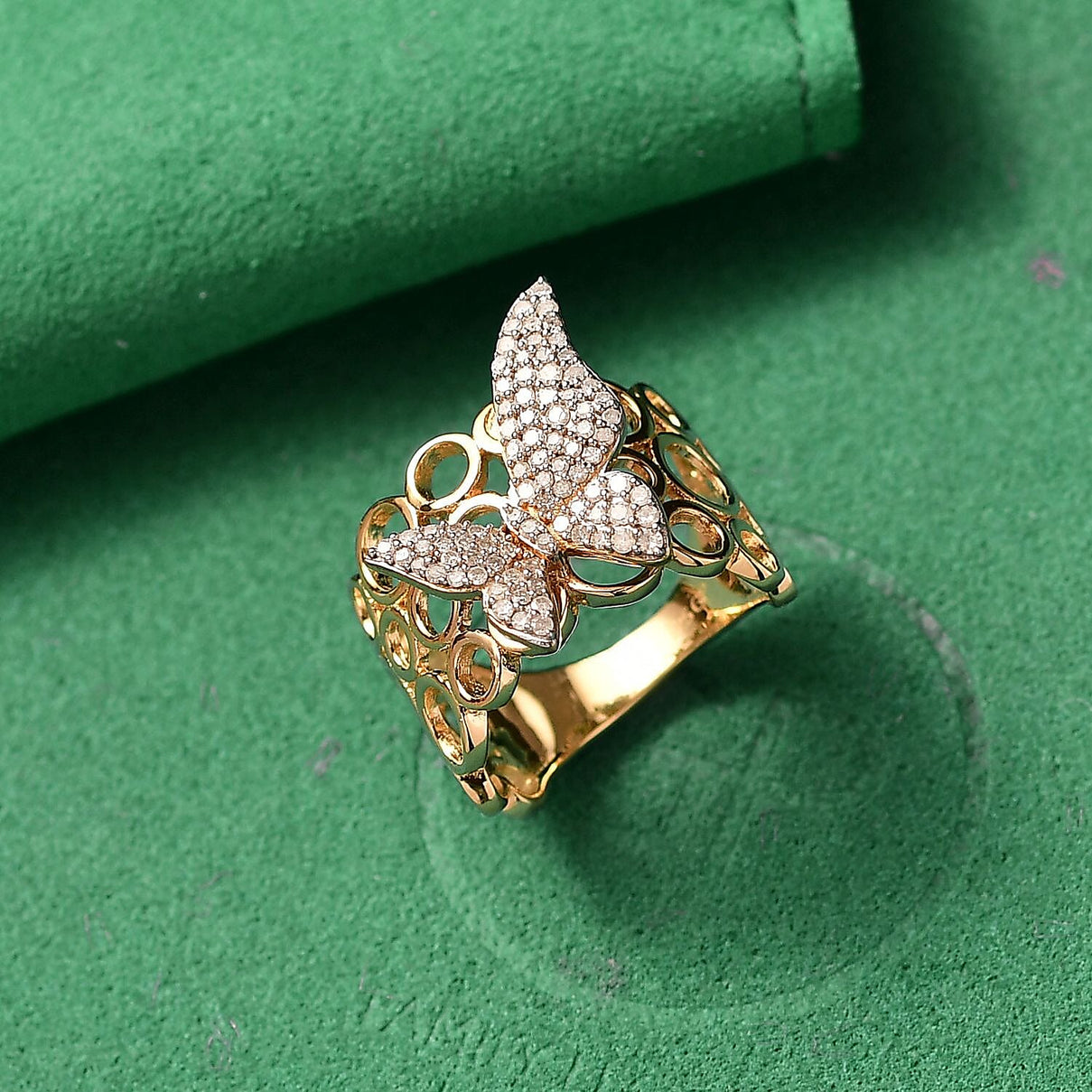 GP Italian Garden Collection - White Diamond, Kanchanaburi Blue Sapphire Cluster Ring in 18K YG VermeilSterling Silver, Silver Wt.6 Gms  0.495  Ct. 8230272 2