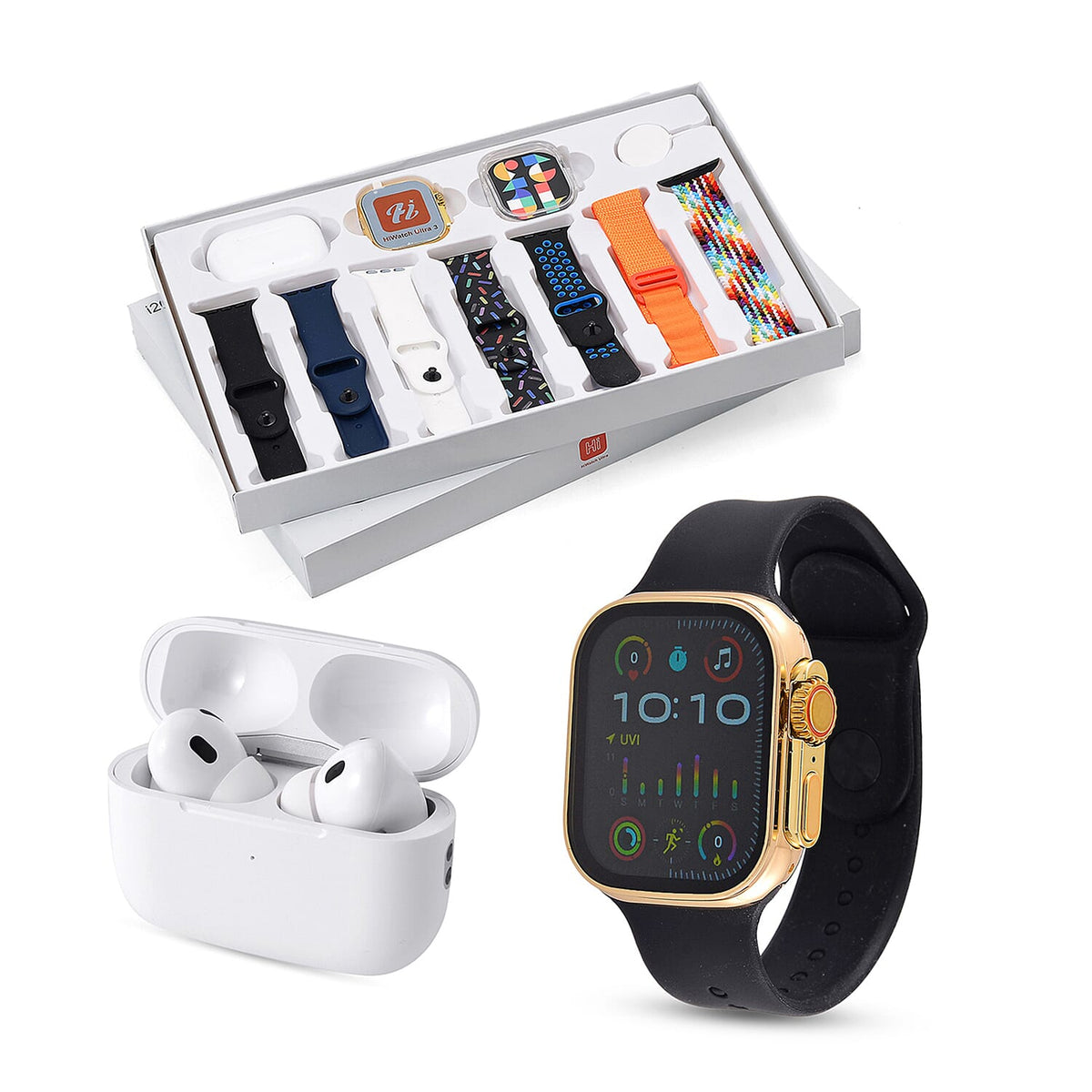 i20 Ultra 2 Max 10-in-1 Smartwatch Set with Earphones &amp; 7 Straps - Black 8231121 0