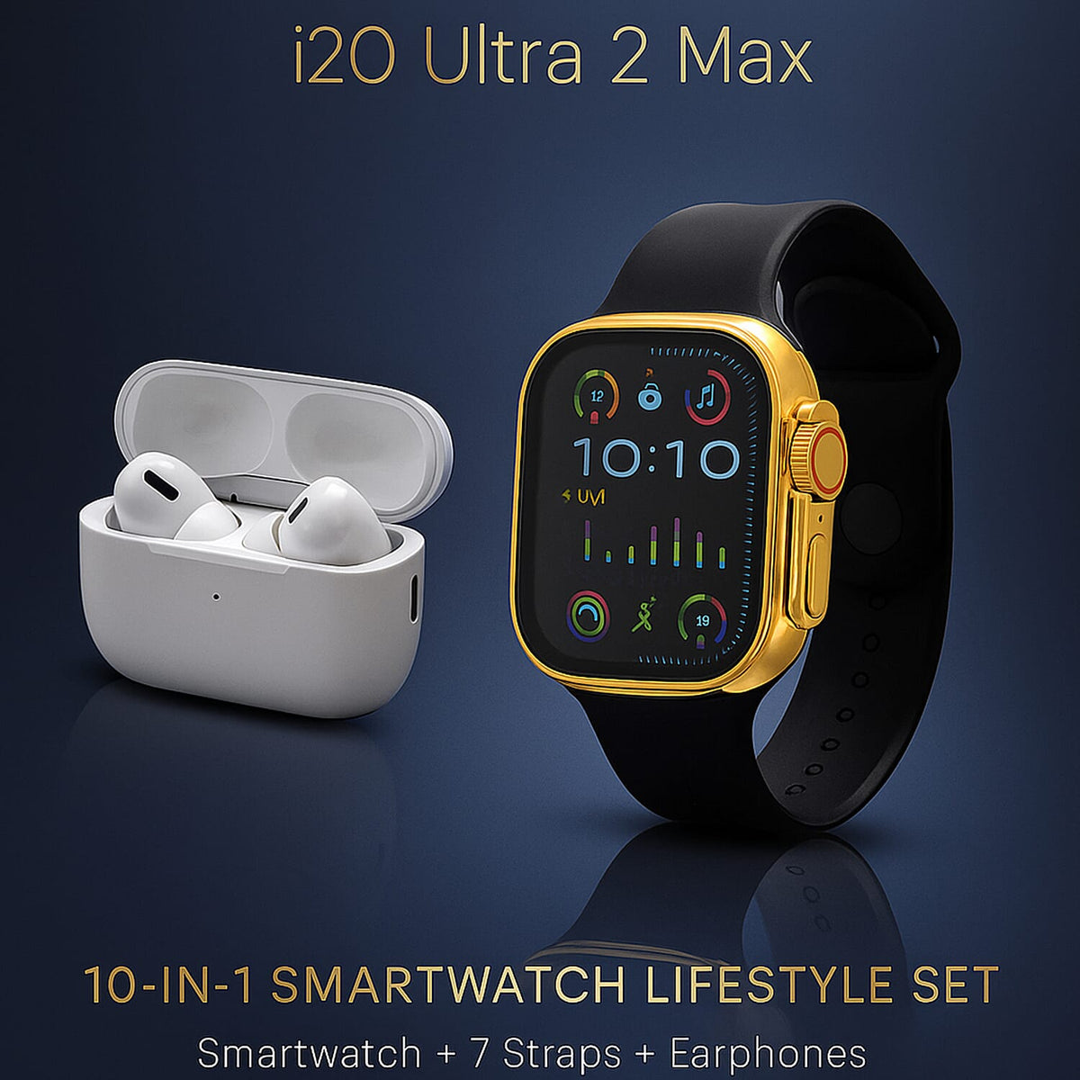 i20 Ultra 2 Max 10-in-1 Smartwatch Set with Earphones &amp; 7 Straps - Black 8231121 2