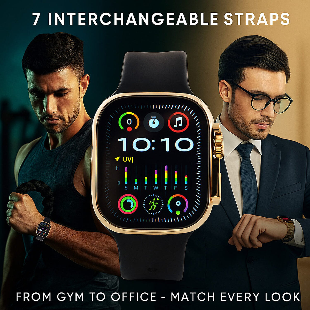 i20 Ultra 2 Max 10-in-1 Smartwatch Set with Earphones &amp; 7 Straps - Black 8231121 4