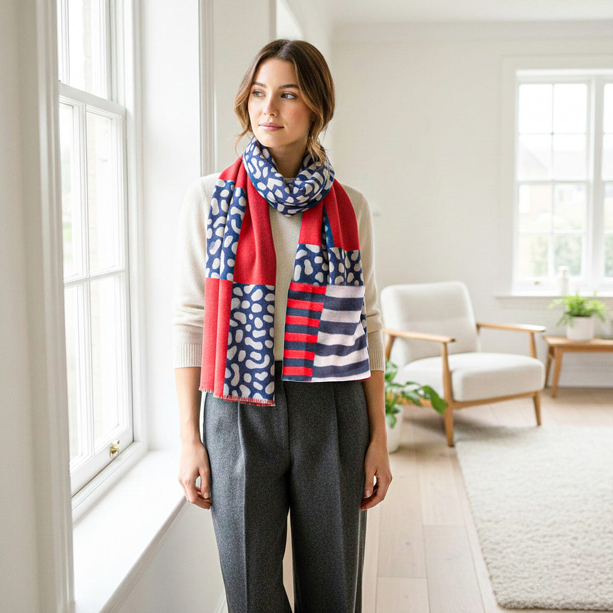 La Marey Signature - Valissiere 100% Cashmere Wool Scarf (195 x 70 cm) - Black &amp; Red Dots 8232846 0