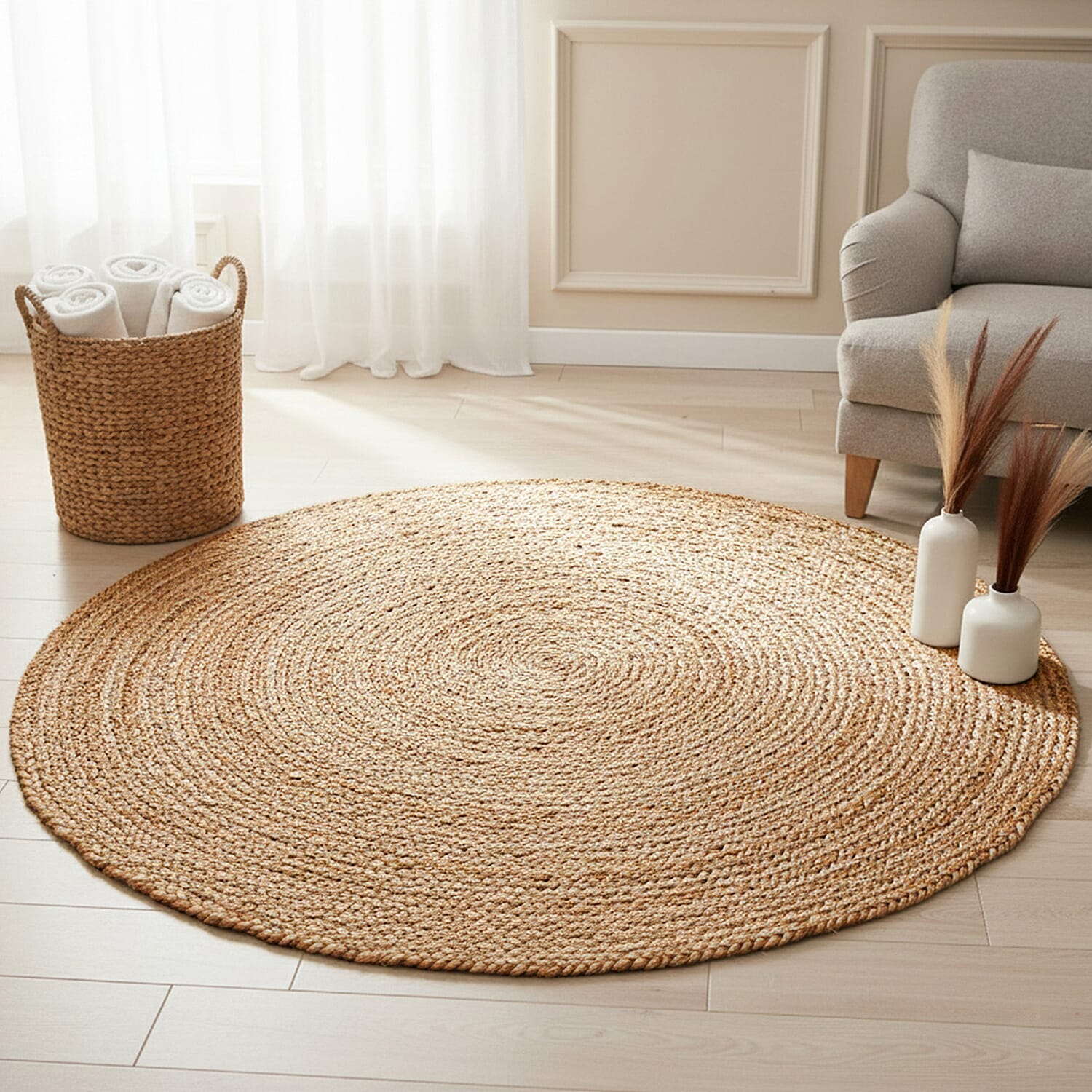 Natural Jute Plain Round Rug (80x80cm) - Brown 8238542 0