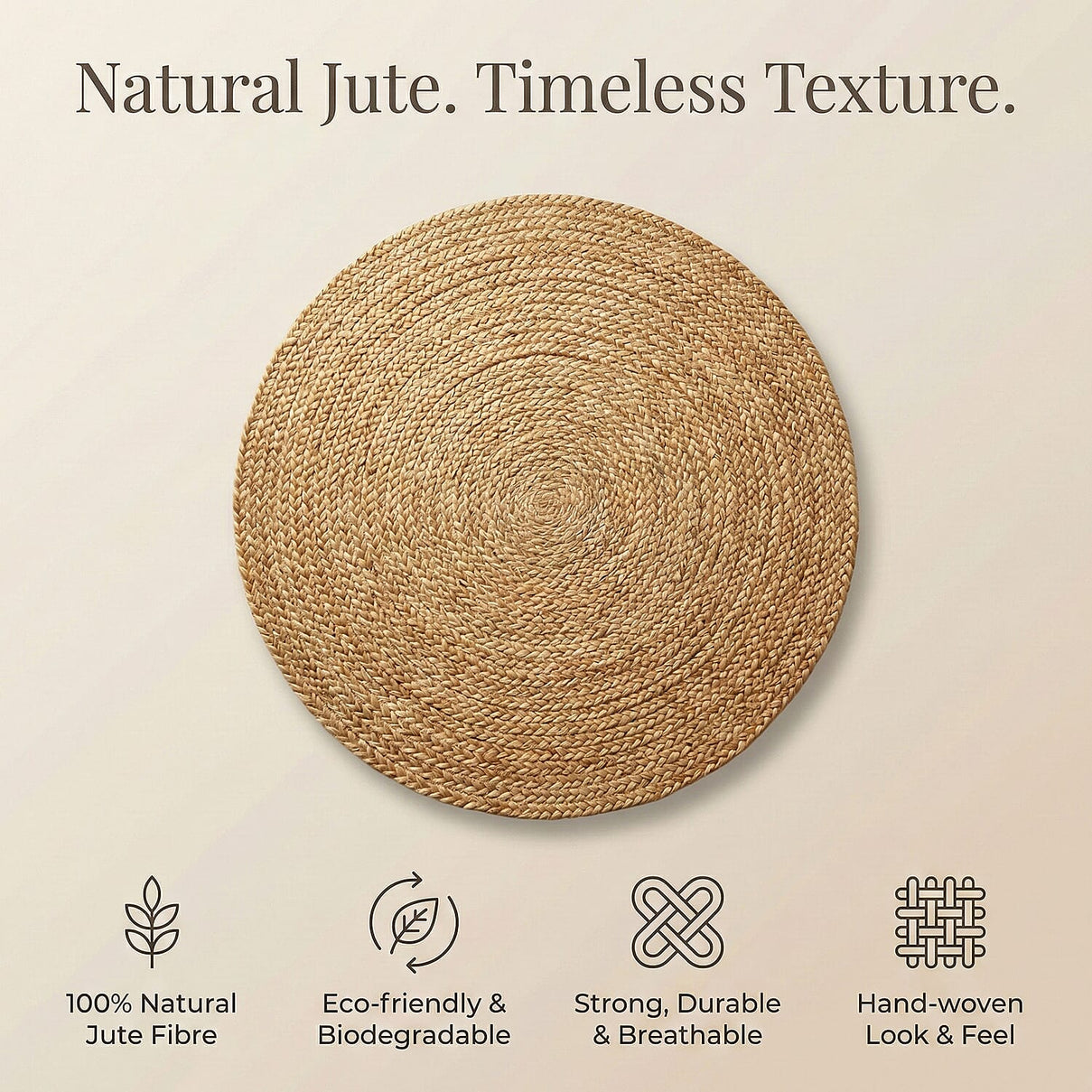 Natural Jute Plain Round Rug (80x80cm) - Brown 8238542 1