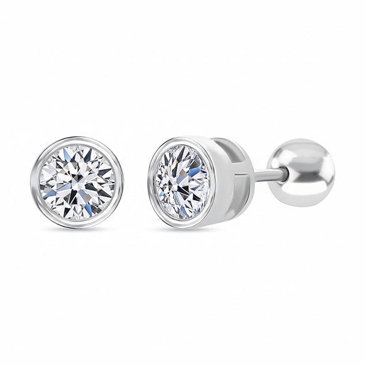 Luxuriant VS-EF Lab Grown Diamond Solitaire Earring with Screw Back in Rhodium Overlay Sterling Silver 0.32 Ct.