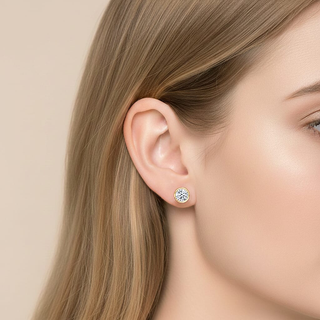 LUXURIANT 1 Ct. Lab Grown Diamond SI G-H Stud Solitaire Earring with Ball Screw Back in 18K Vermeil Yellow Gold Plated Sterling Silver 8243215 3
