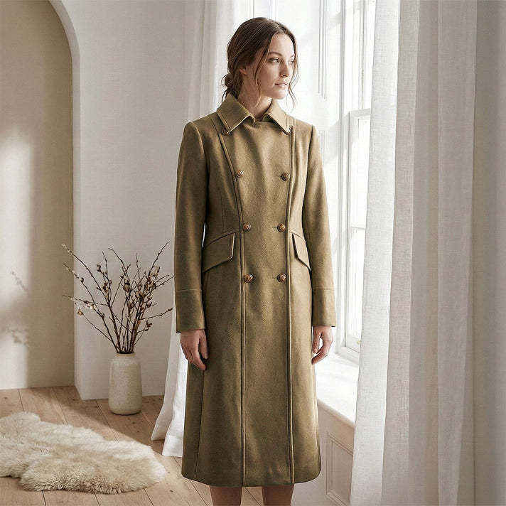 La Marey Signature Military Tailored Suedette Midi Coat (Size L) - Khaki 8247801 1