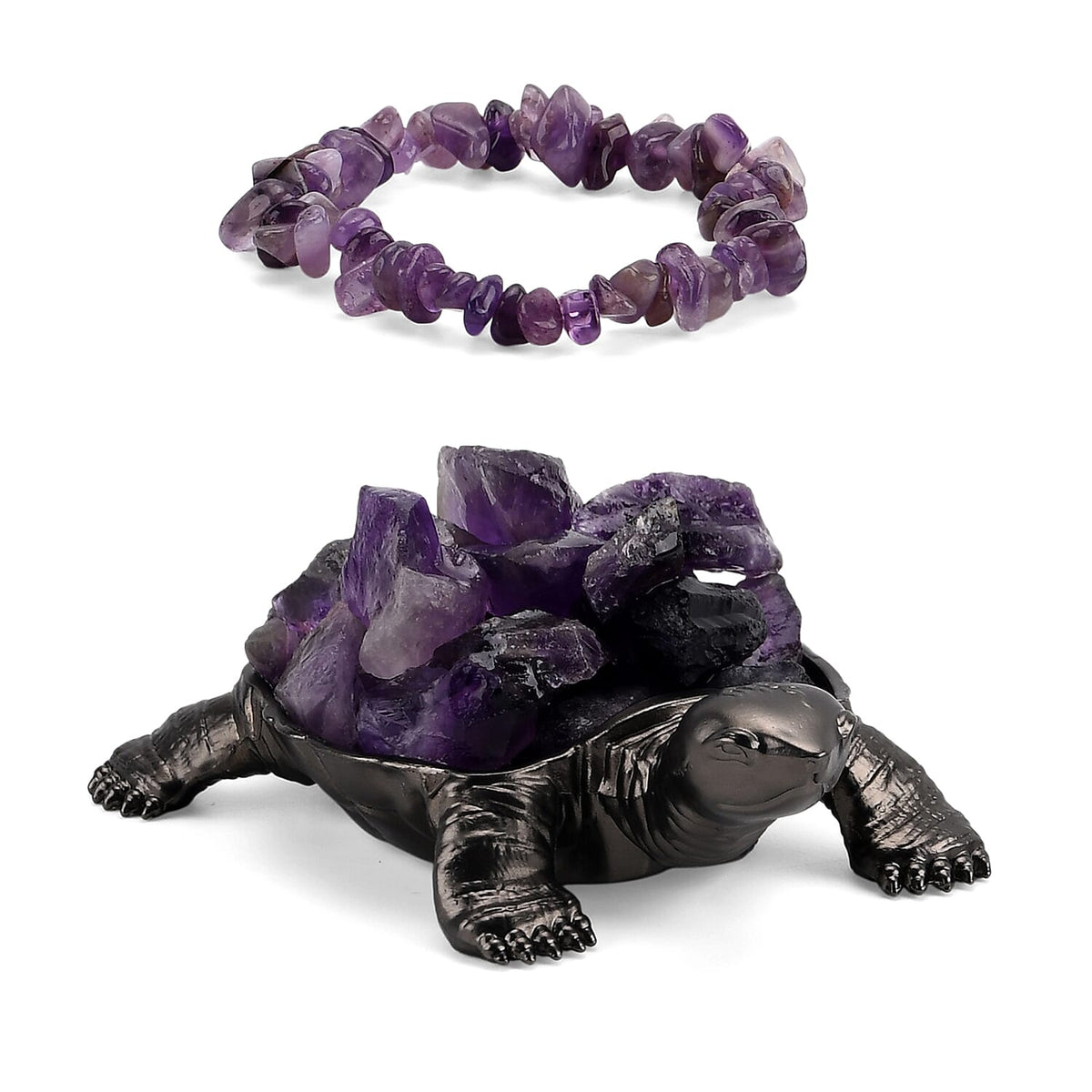 2-Piece  Amethyst Crystal Turtle with Matching Bracelet - Purple V32531351 0