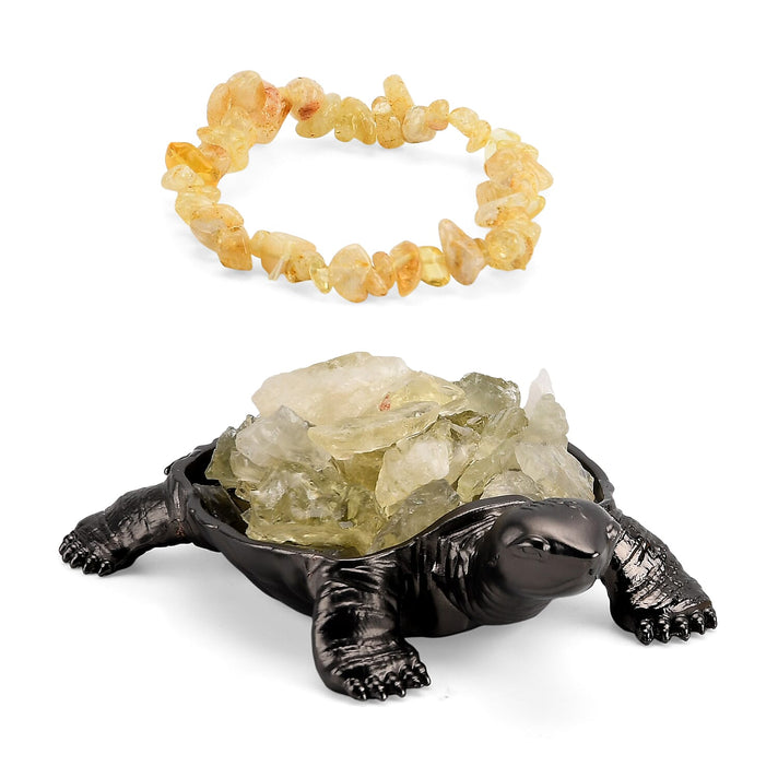 2-Piece Citrine Crystal Turtle with Matching Bracelet - Yellow 8250715 1