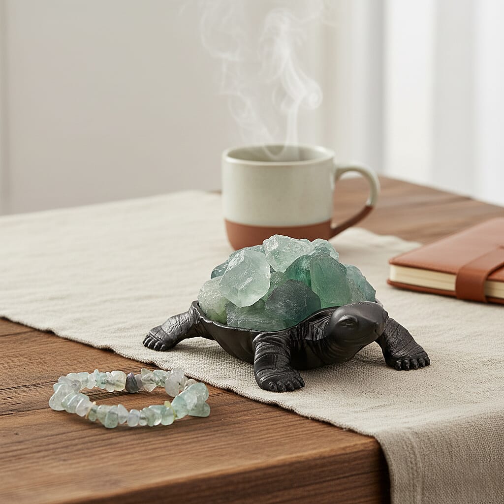 2-Piece Fluorite Crystal Turtle with Matching Bracelet - Green V32359105 1