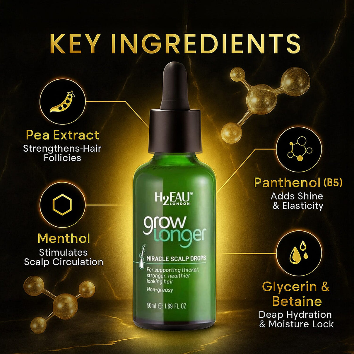 H2EAU London Grow Longer Miracle Scalp Drops - 50ml 8253435 2