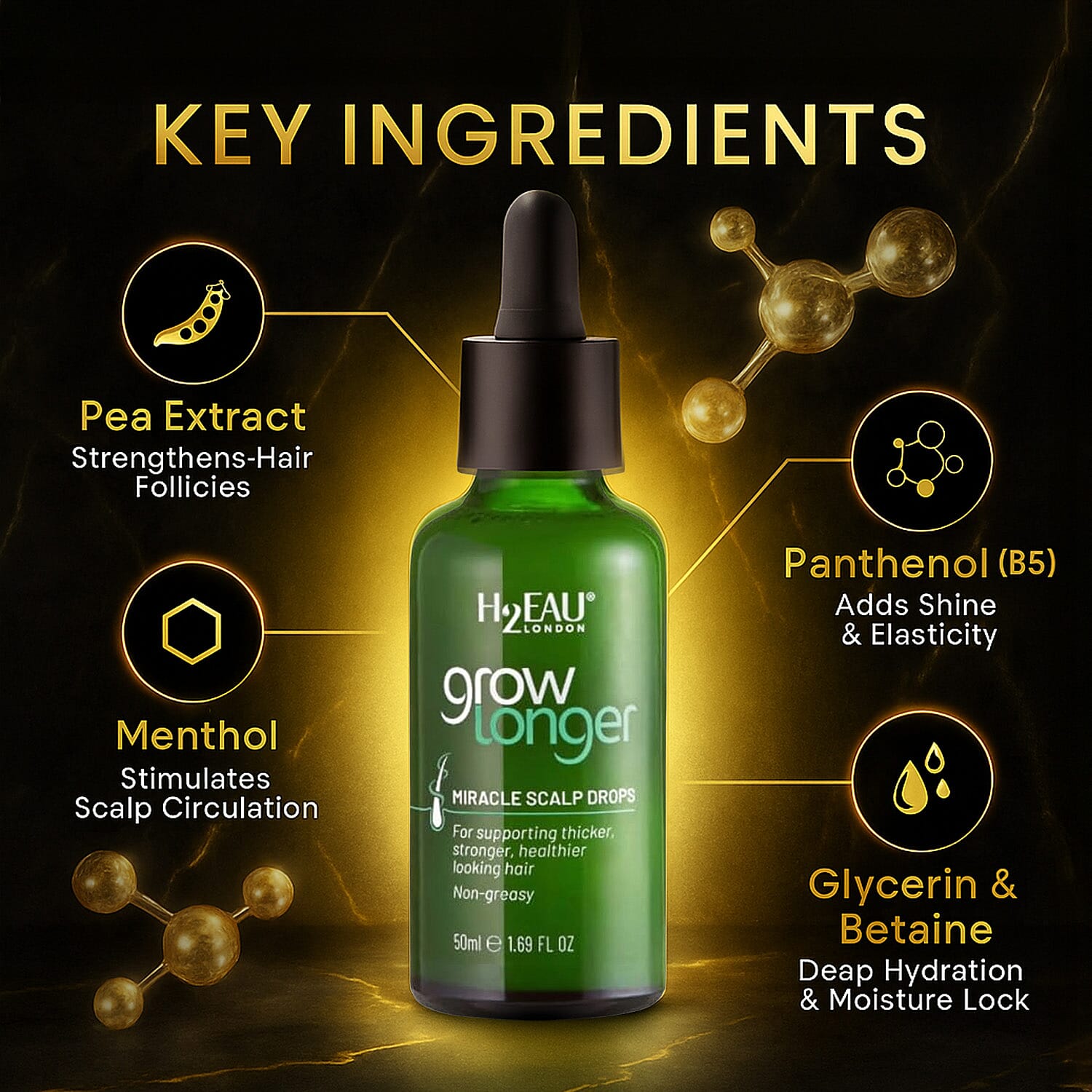 H2EAU London Grow Longer Miracle Scalp Drops - 50ml 8253435 2