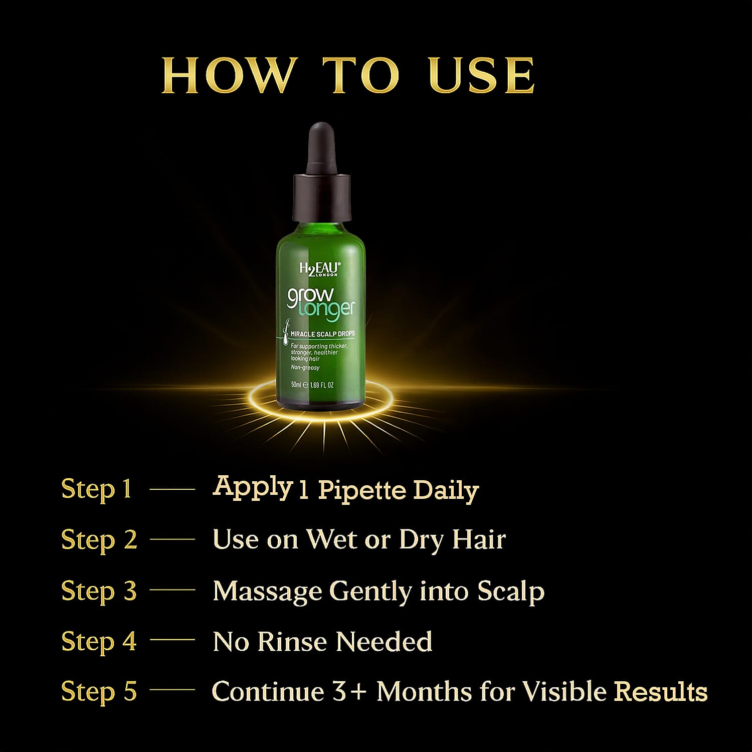 H2EAU London Grow Longer Miracle Scalp Drops - 50ml 8253435 4