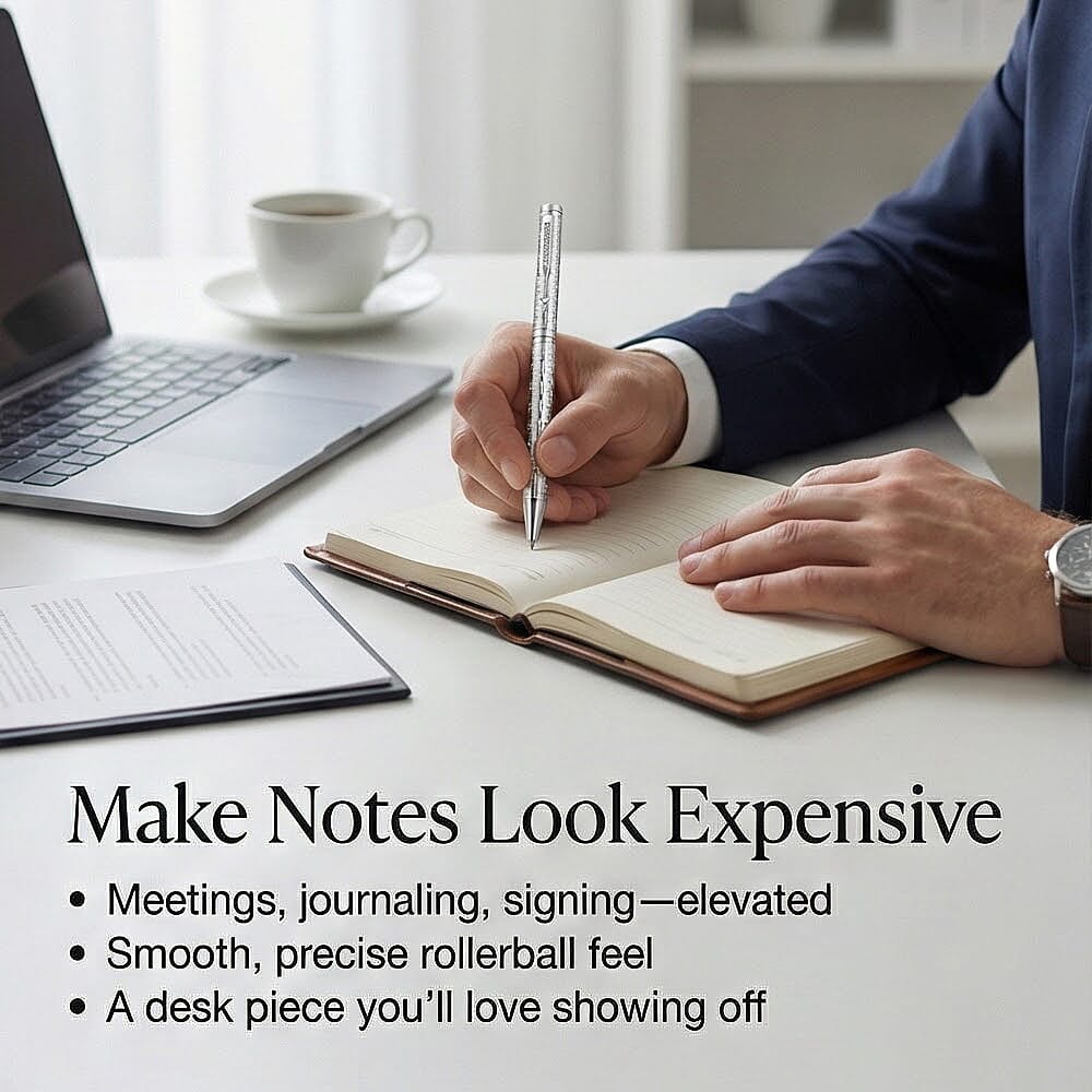 Luxuriant Lab Grown (SI G-H) Diamond Pen, 925 Silver,  9g, Roller Ballpoint Pen with 1 Extra Refill. 8258222 4