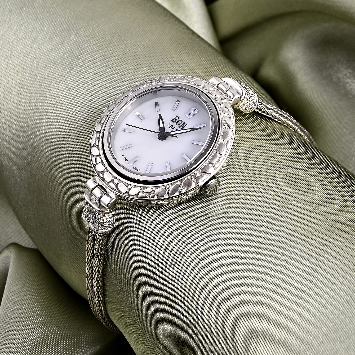 Royal Bali Collection - Sterling Silver Round Swiss Movement Dial Tulangnaga Chain Bracelet Watch (Size 8) Silver 19.40 Gms V32539891 1