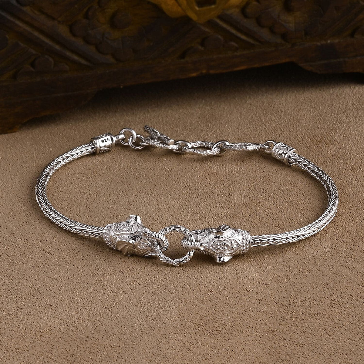 Royal Bali Collection Sterling Silver Elephant Bracelet (Size 7 + 1 Ext) with T-Bar Clasp, Silver Wt. 11.59 Gms. 8261315 1