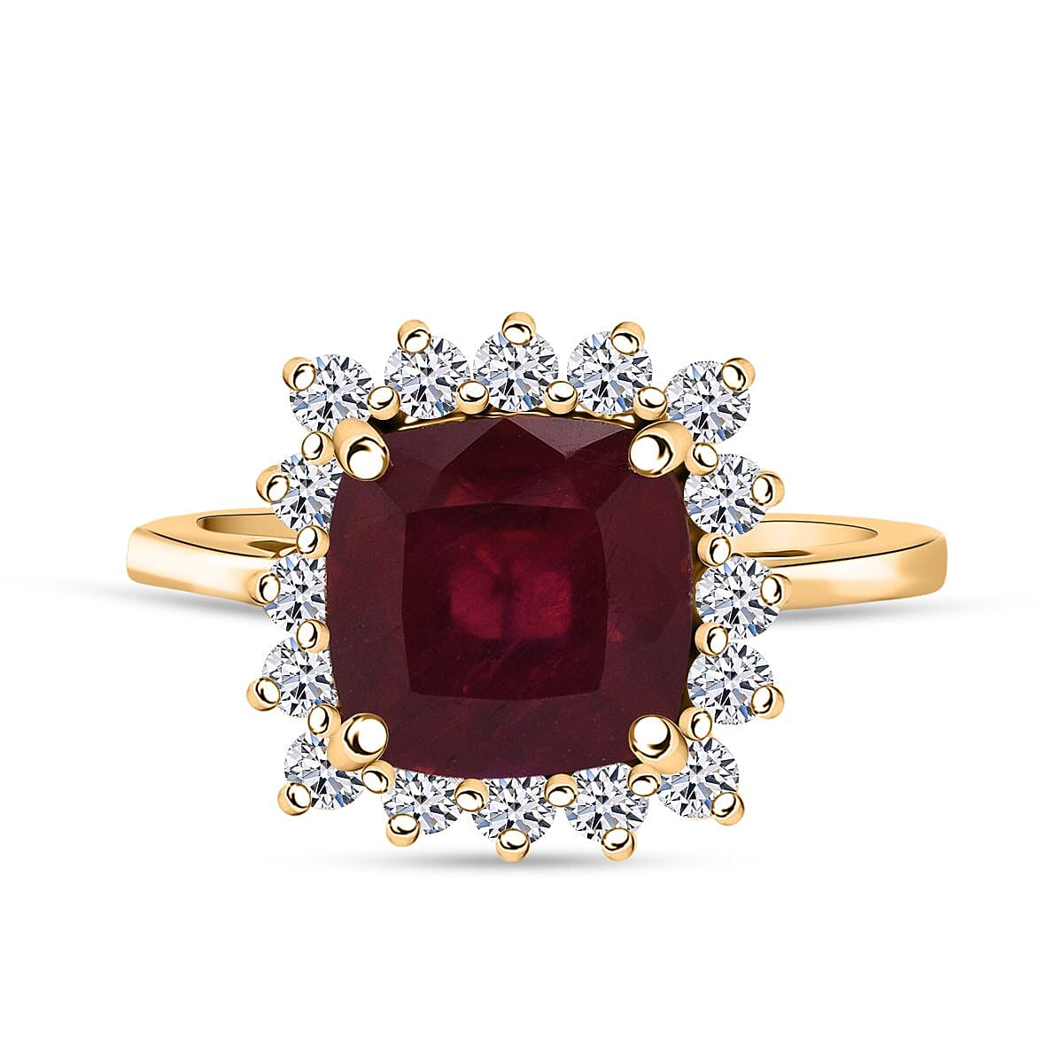 LUXURIANT 5.40 Ct. Natural African Ruby, Lab Grown Diamond Halo Ring in 18K Vermeil Yellow Gold Plated Sterling Silver V32525805 0