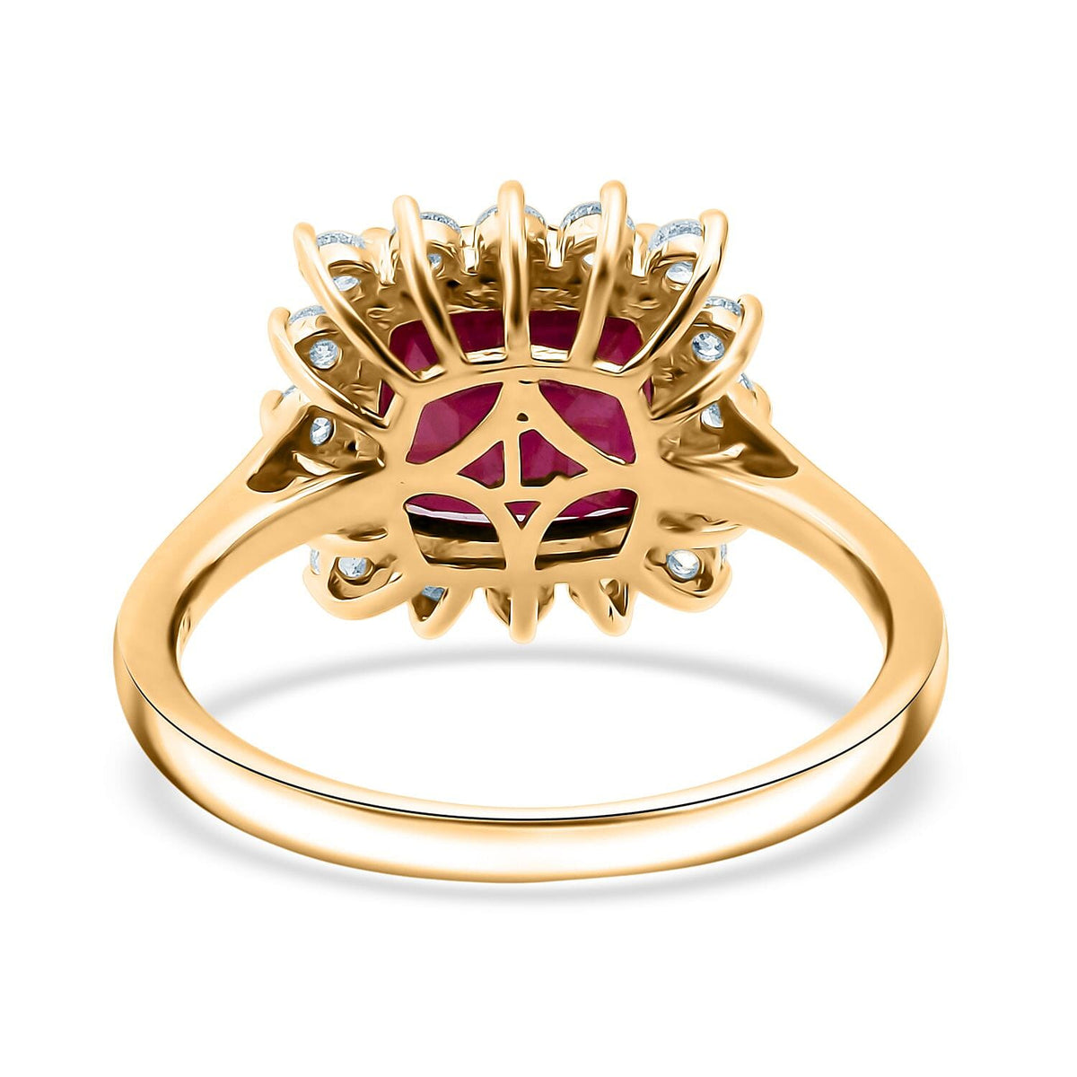 LUXURIANT 5.40 Ct. Natural African Ruby, Lab Grown Diamond Halo Ring in 18K Vermeil Yellow Gold Plated Sterling Silver V32525805 5