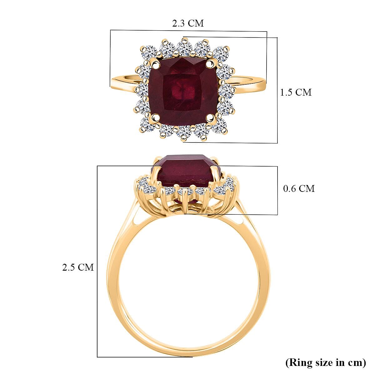 LUXURIANT 5.40 Ct. Natural African Ruby, Lab Grown Diamond Halo Ring in 18K Vermeil Yellow Gold Plated Sterling Silver V32525805 6