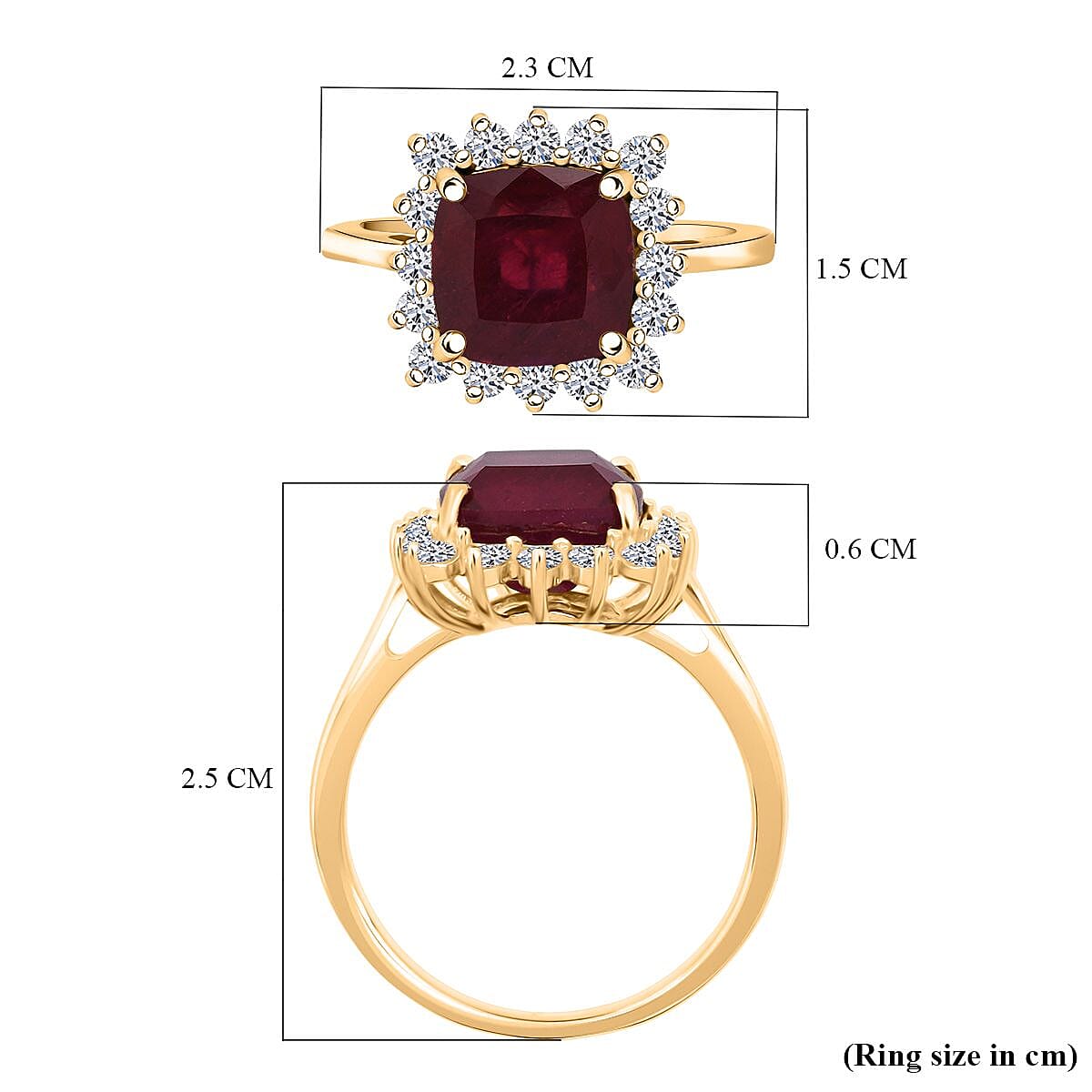 LUXURIANT 5.40 Ct. Natural African Ruby, Lab Grown Diamond Halo Ring in 18K Vermeil Yellow Gold Plated Sterling Silver V32540216 6