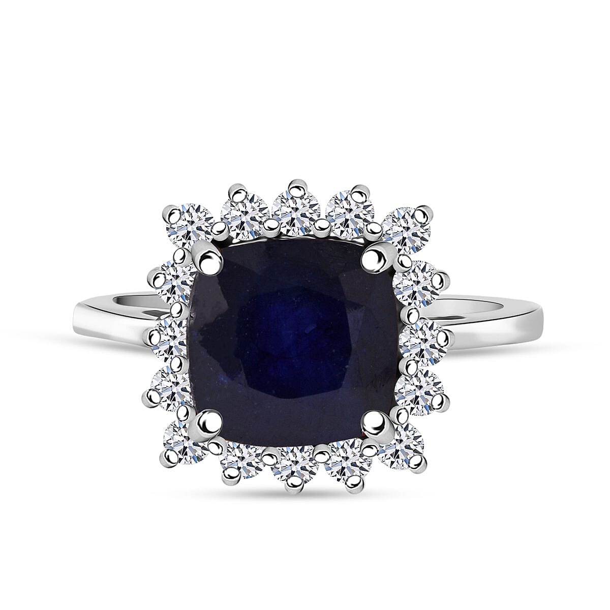 Luxuriant Masoala Sapphire &amp; Lab Grown Diamond SI-GH (0.50 Cts) Ring in Rhodium Overlay Sterling Silver 5.40 Ct. 8272806 0