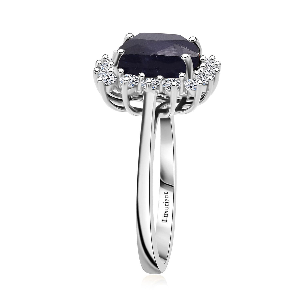 Luxuriant Masoala Sapphire &amp; Lab Grown Diamond SI-GH (0.50 Cts) Ring in Rhodium Overlay Sterling Silver 5.40 Ct. 8272806 4