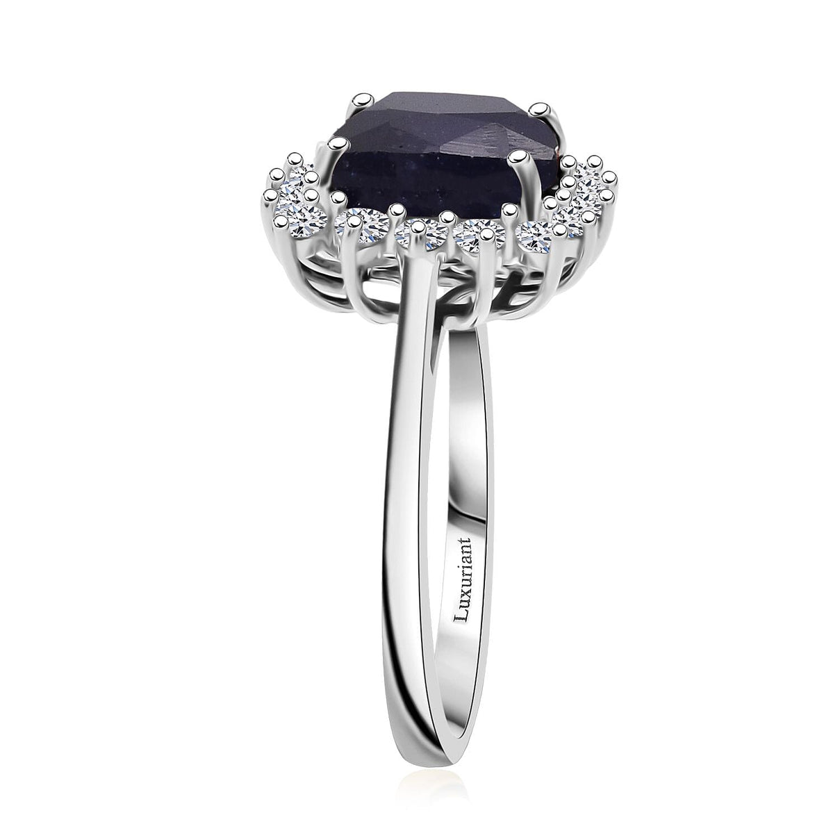 Luxuriant Masoala Sapphire &amp; Lab Grown Diamond SI-GH (0.50 Cts) Ring in Rhodium Overlay Sterling Silver 5.40 Ct. 8272811 4